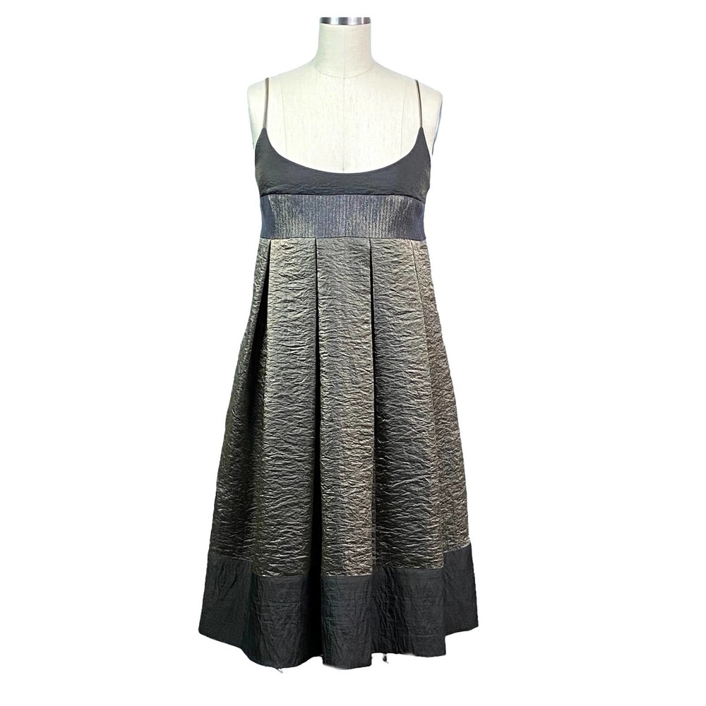 Laundry by Shelli Segal Cocktail Dress Pleated Pockets Babydoll Metallic Size 8